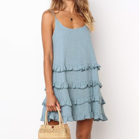 Msquared Dresses & Skirts - Blue Tiered Ruffle Sleeveless Dress